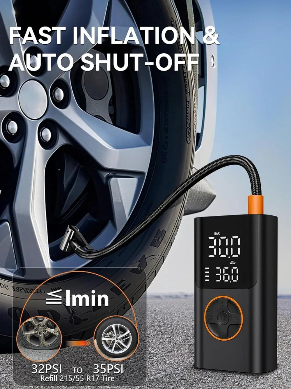 Mini Inflador de Llantas 150PSI - Portátil Inalámbrico Recargable