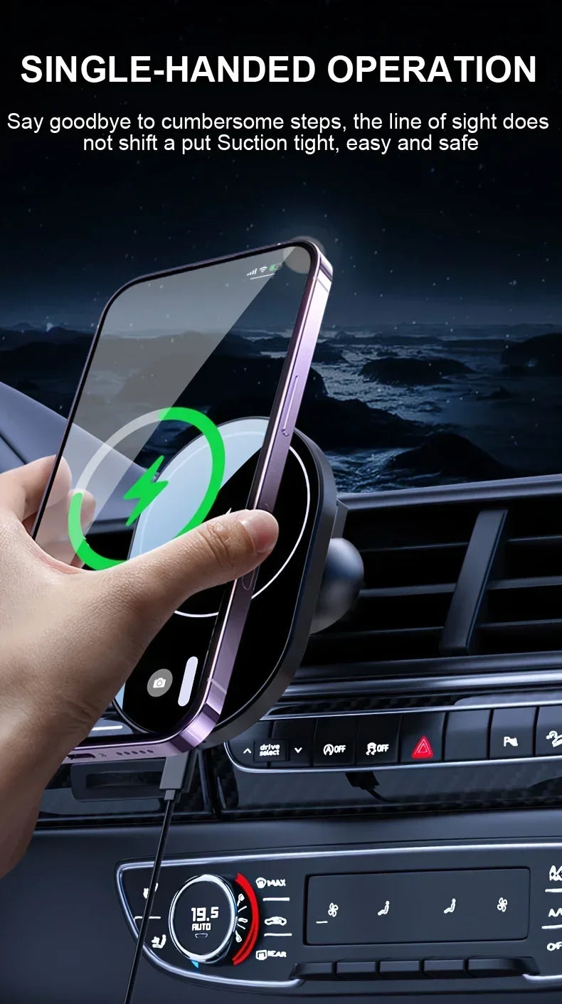 Cargador Inalámbrico Magnético MagSafe para Auto 15W - Con Indicador de Carga