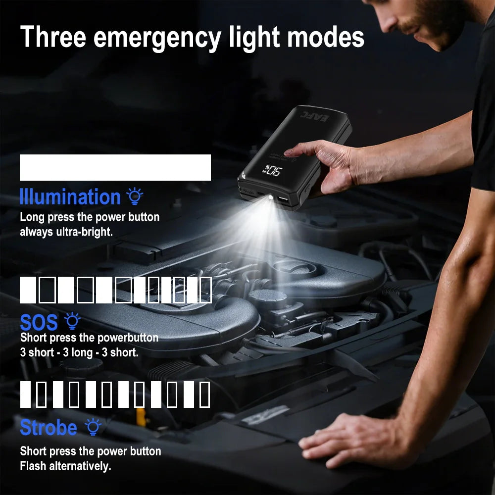 DriveStart Pro™ | Arrancador de Batería Portátil 1000A con Power Bank y Luz LED SOS