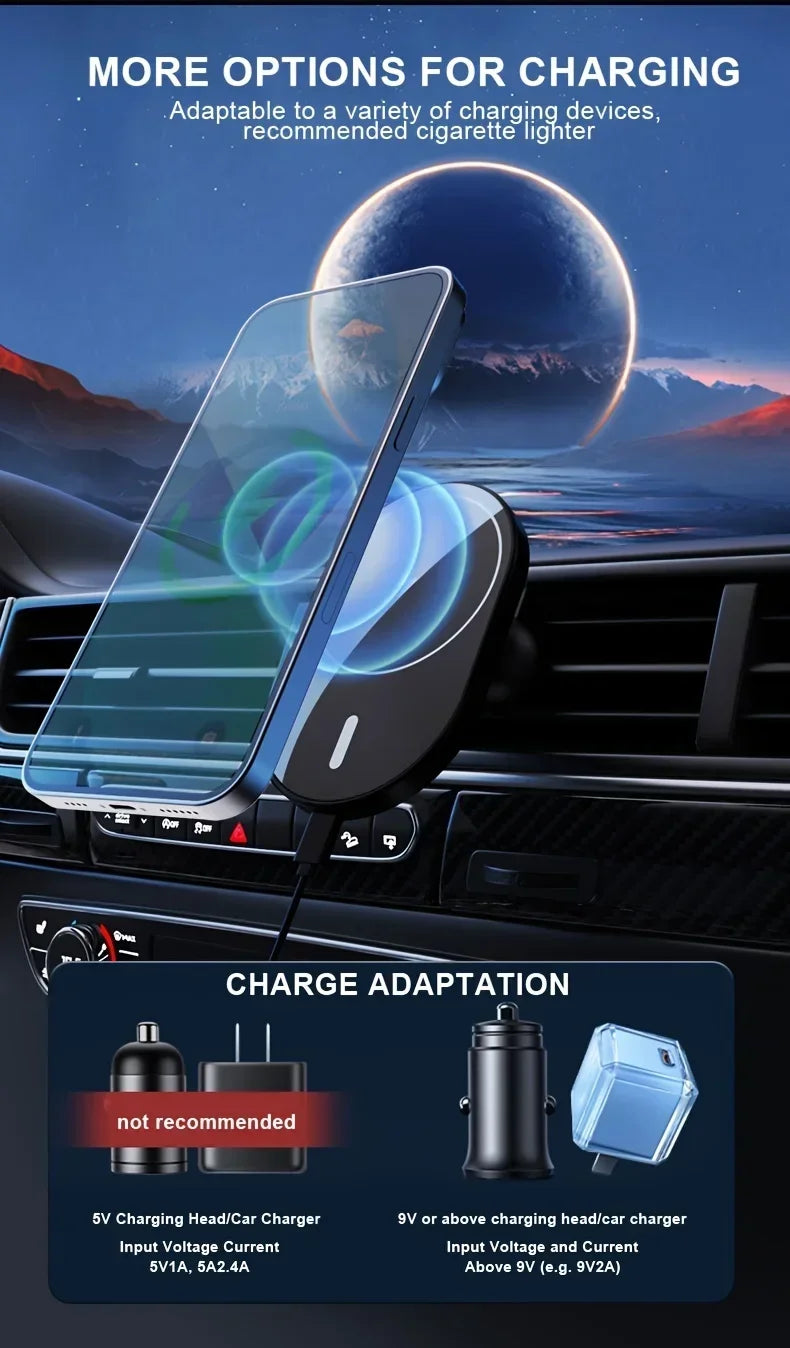 Cargador Inalámbrico Magnético MagSafe para Auto 15W - Con Indicador de Carga