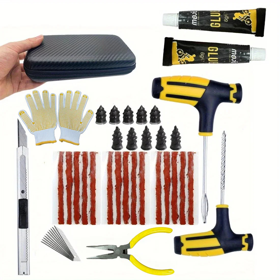 Kit de Reparación de Llantas de Emergencia - Parches y Pegamento para Auto y Camioneta