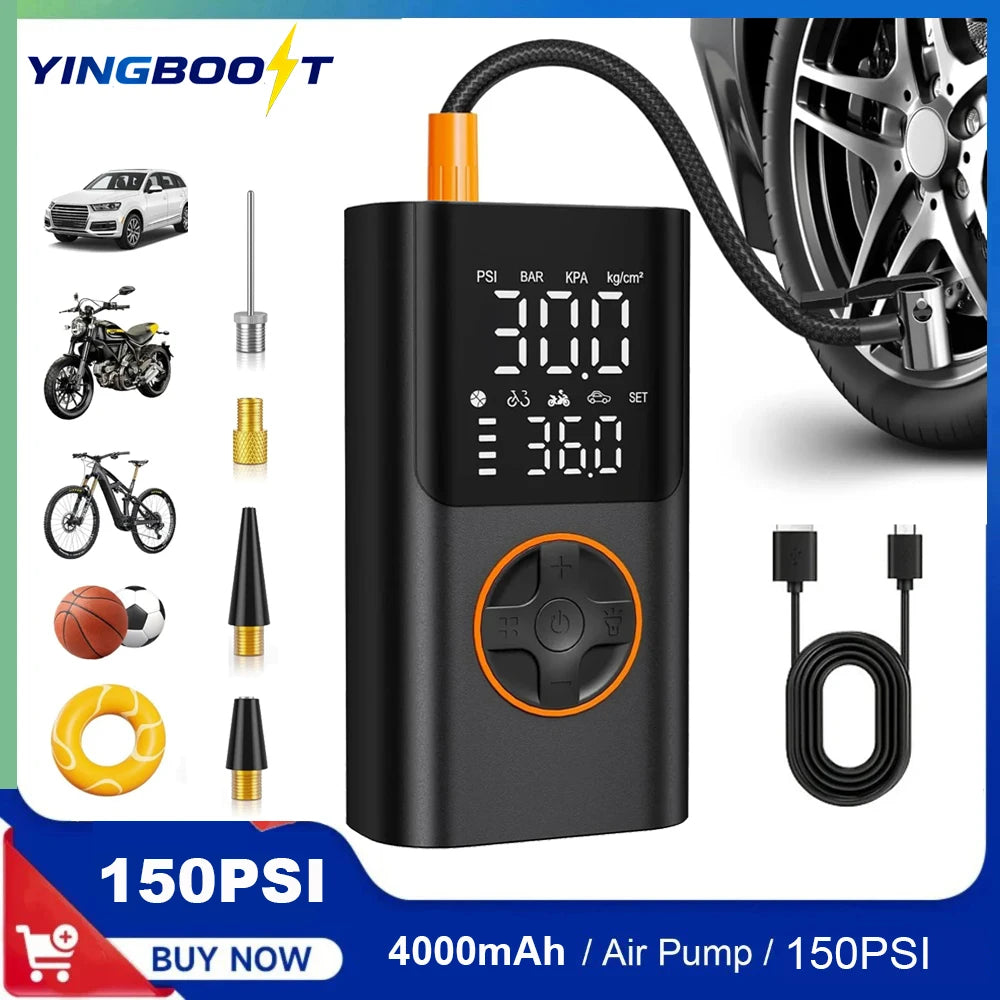 Mini Inflador de Llantas 150PSI - Portátil Inalámbrico Recargable