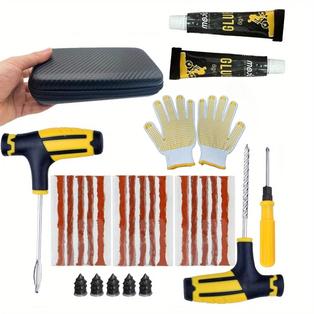 Kit de Reparación de Llantas de Emergencia - Parches y Pegamento para Auto y Camioneta