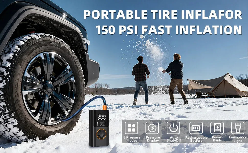Mini Inflador de Llantas 150PSI - Portátil Inalámbrico Recargable