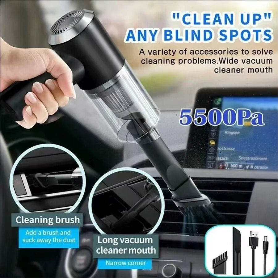Aspiradora de Mano para Auto 5500Pa - Filtro HEPA, Inalámbrica, Limpieza de Coche y Hogar